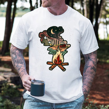 Campfire Night Adventure T-Shirt – Vintage Camping Van Mountain Campfire Graphic Tee
