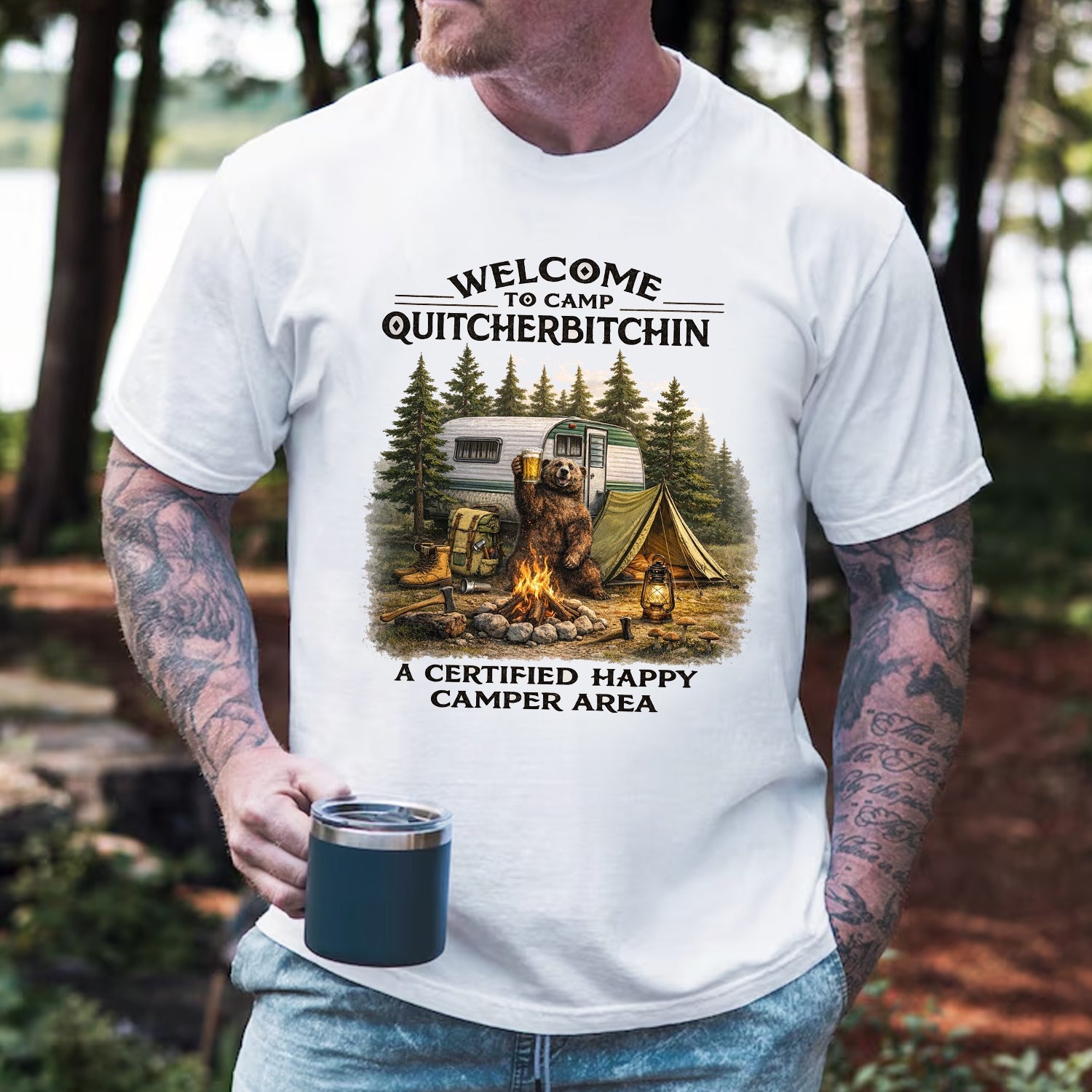 Funny Camping Shirt Welcome to Camp Quitcherbitchin Gift for Campers RV Lovers Outdoor Humor Tee