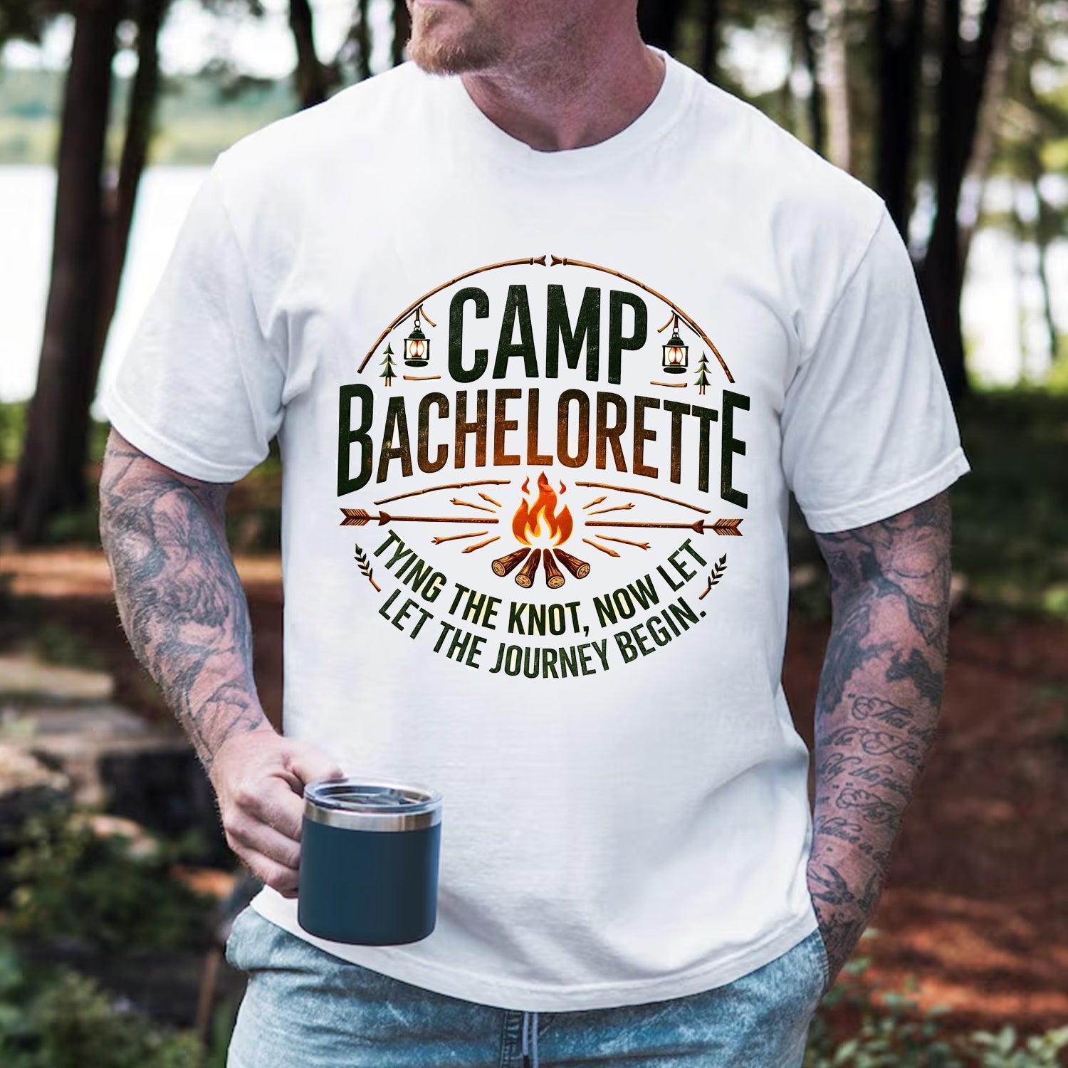 Camp Bachelorette T-Shirt – Tying the Knot Camping Tee, Bride to Be Outdoor Party Gift