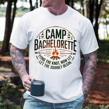 Camp Bachelorette T-Shirt – Tying the Knot Camping Tee, Bride to Be Outdoor Party Gift