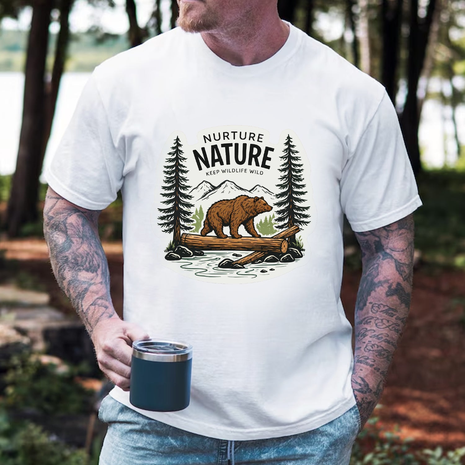Nurture Nature Bear T-Shirt – Wildlife Conservation Camping Tee, Nature Lover Outdoor Shirt
