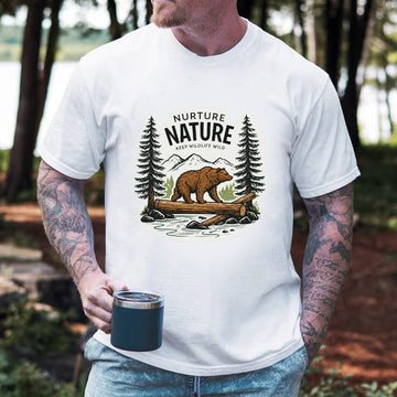 Nurture Nature Bear T-Shirt – Wildlife Conservation Camping Tee, Nature Lover Outdoor Shirt