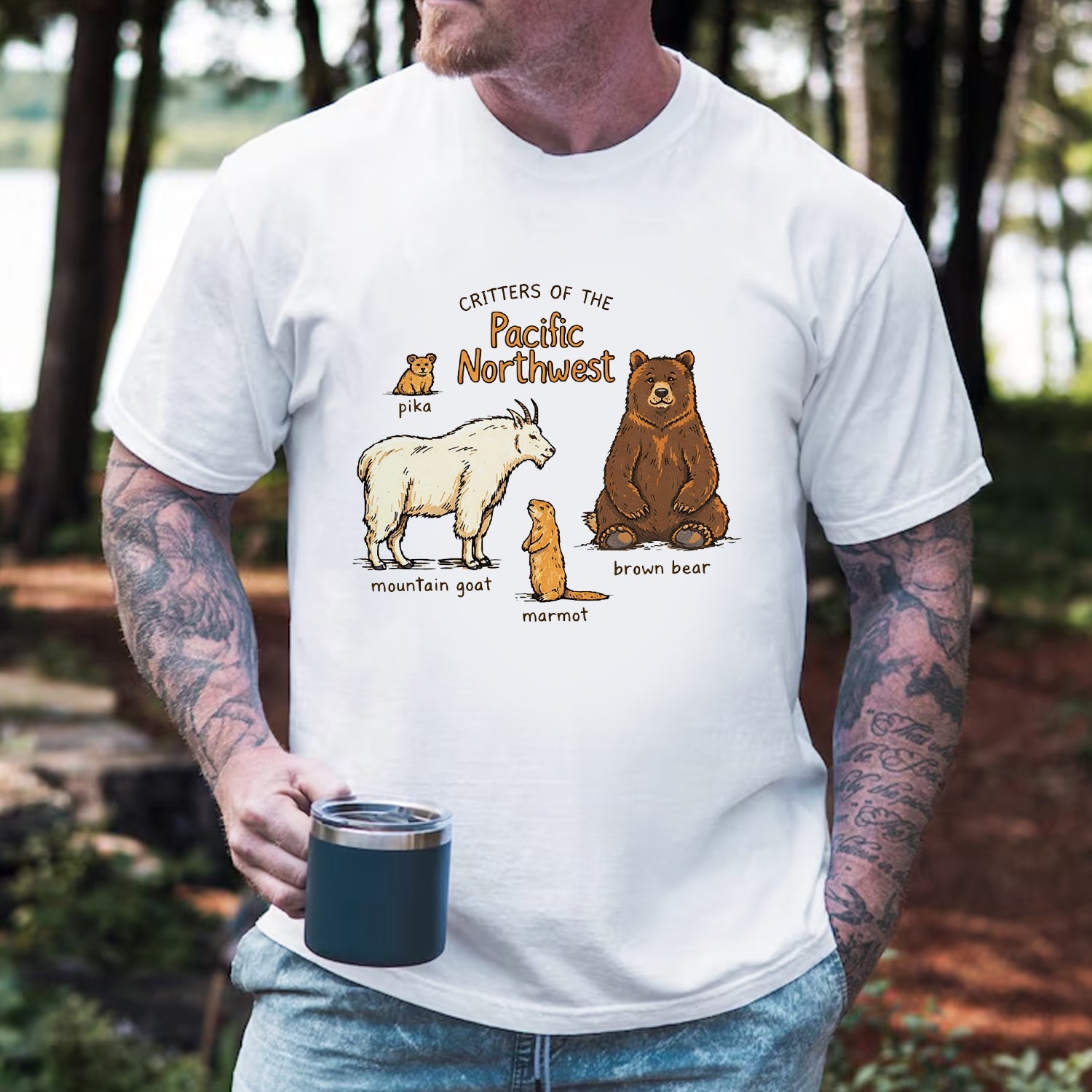 Pacific Northwest Animals T-Shirt – Mountain Wildlife Graphic Tee, Nature Lover Outdoor Shirt
