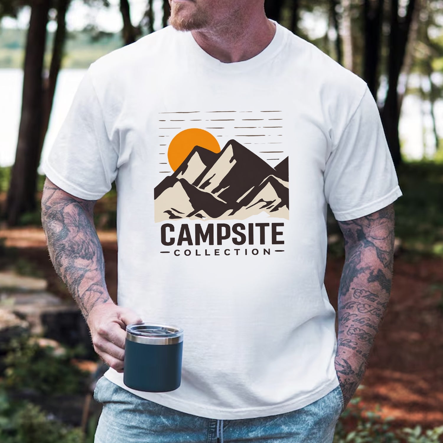 Campsite Collection T-Shirt – Minimal Mountain Sunset Camping Tee for Outdoor & Adventure Lovers