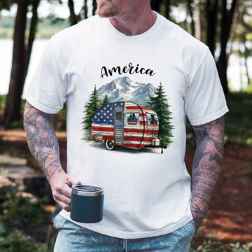 American Freedom Camping – Patriotic RV Adventure T-Shirt