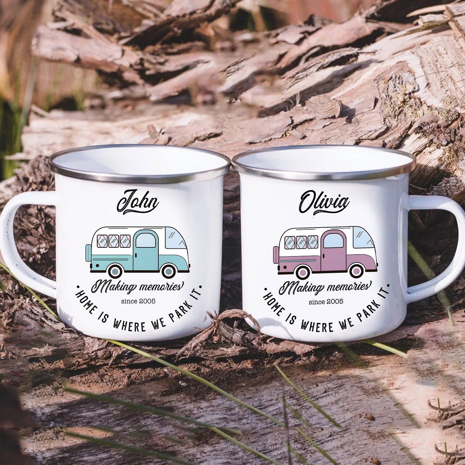 Personalized Mug Camping Gift for Couples Who Love Adventures Together – Custom Camp Name Coffee Mugs, Romantic Outdoor Gift