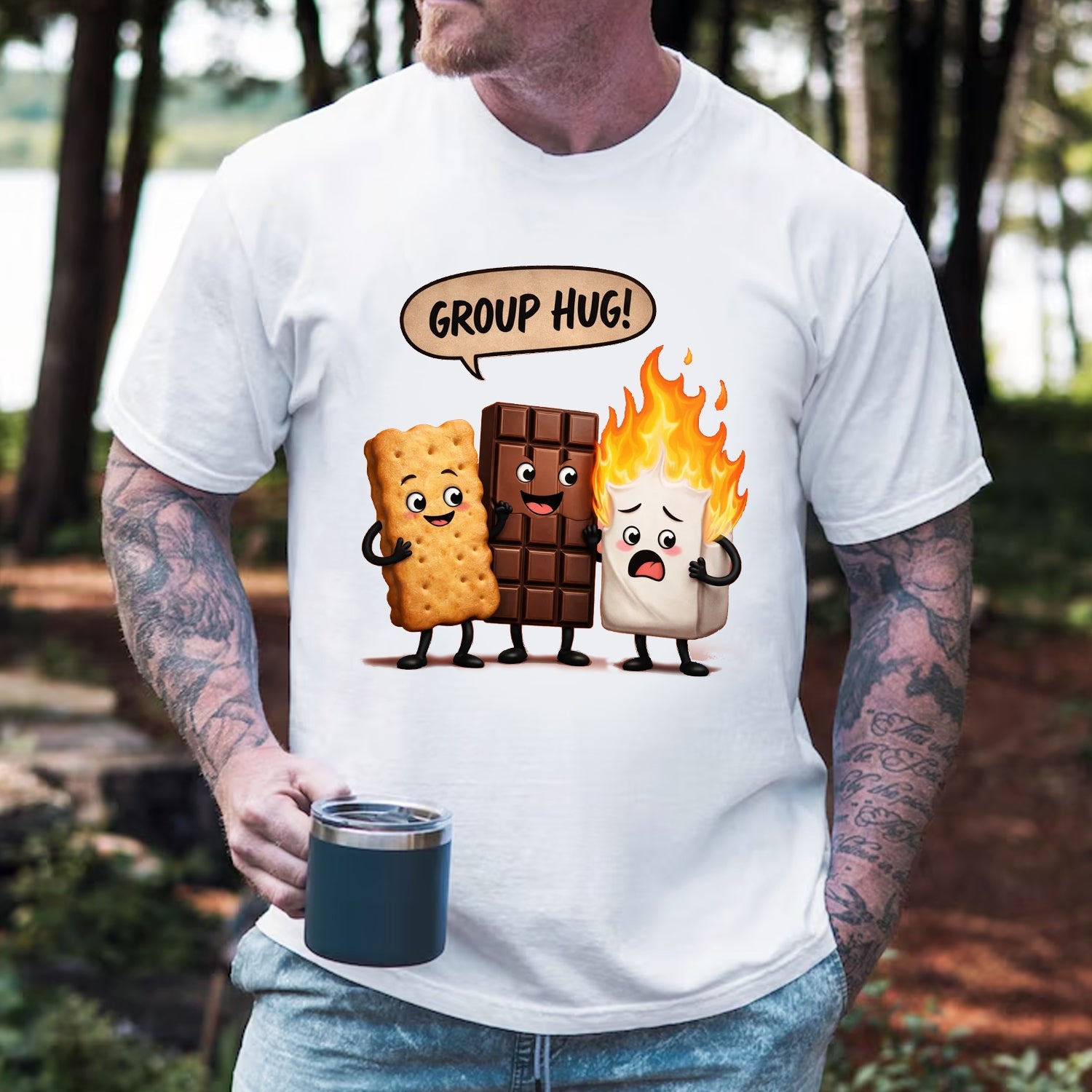 Funny S’mores Camping T-Shirt – Cute Marshmallow Chocolate Cracker Cartoon Graphic Tee, Campfire Humor Shirt, Outdoor Family Camping Apparel