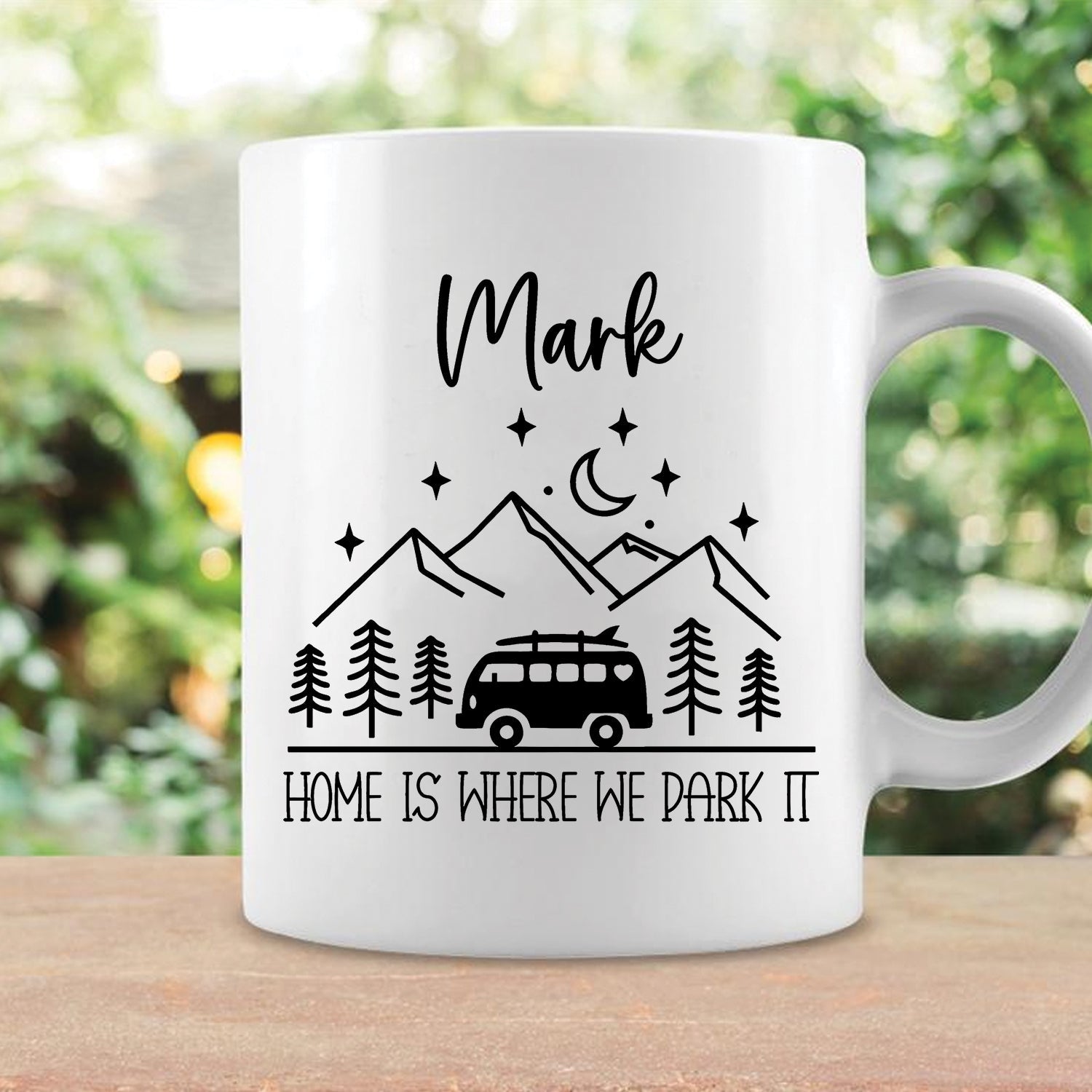 Personalized Camping Couple Mug – Custom Name Campfire Coffee Mugs, Home Is Where We Park It Gift