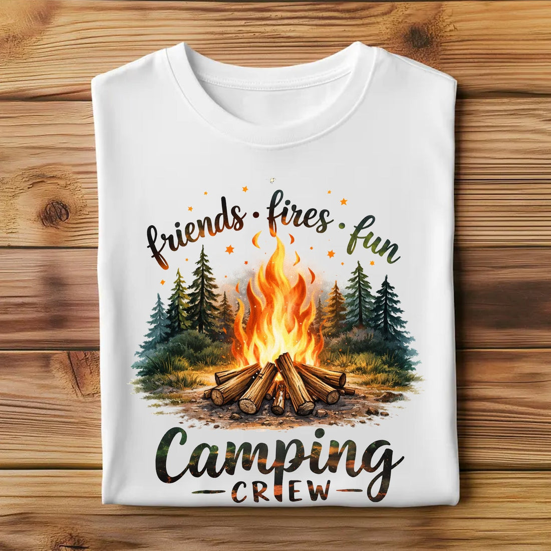 Camping Crew T-Shirt – Friends Fires Fun Campfire Graphic Tee for Outdoor & Camping Lovers