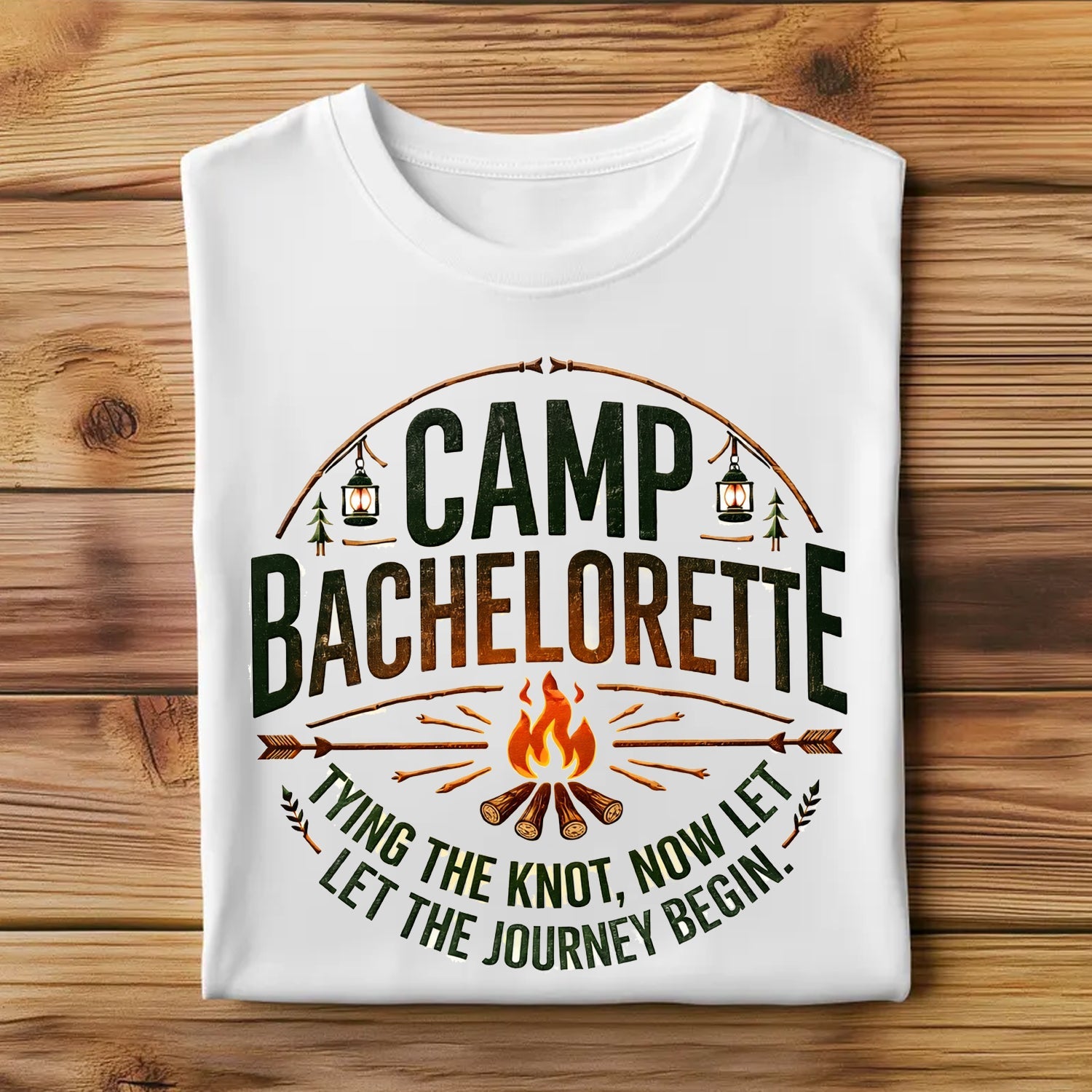 Camp Bachelorette T-Shirt – Tying the Knot Camping Tee, Bride to Be Outdoor Party Gift