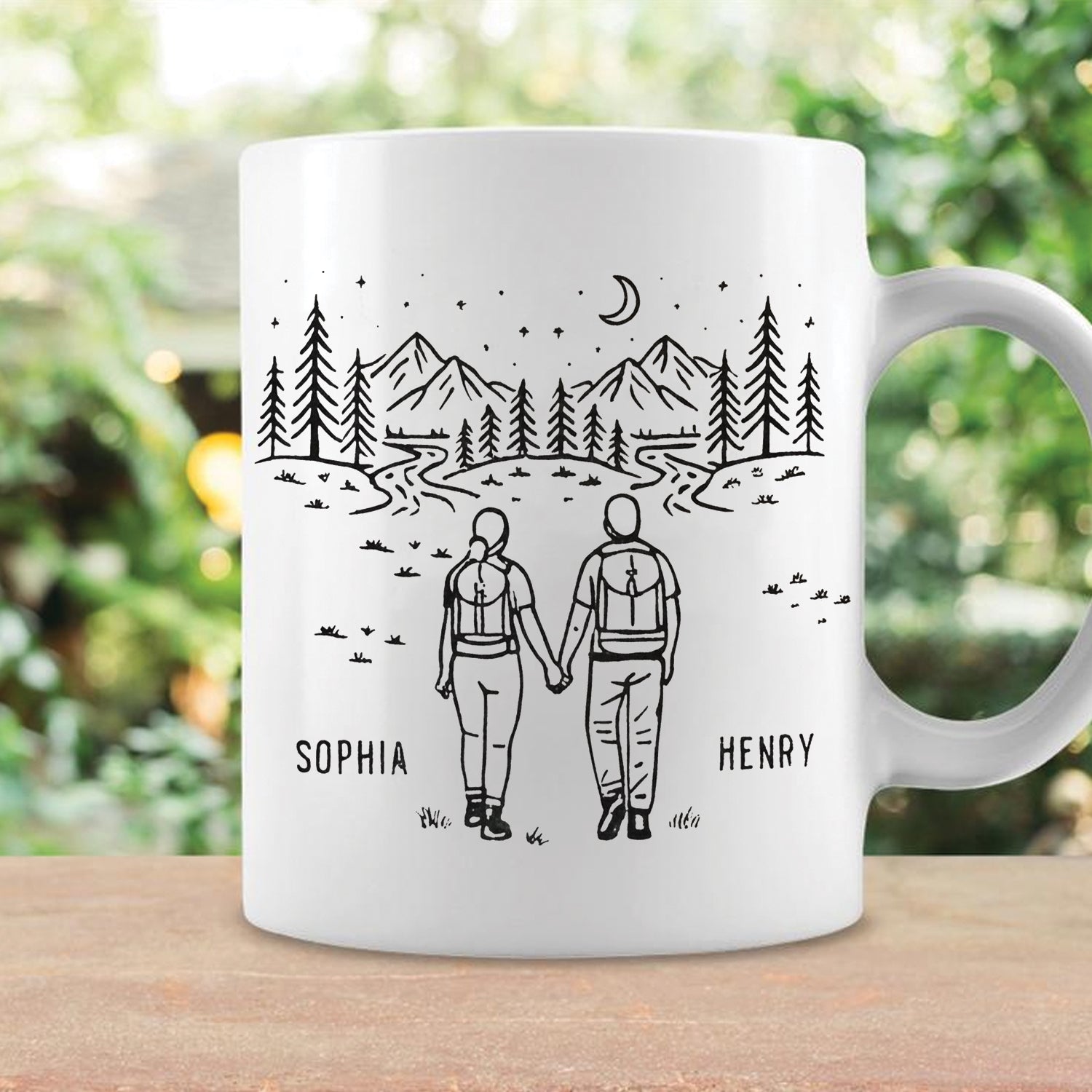 Personalized Couple Camping Mug – Custom Name Coffee Mug, Romantic Hiking Gift for Couples