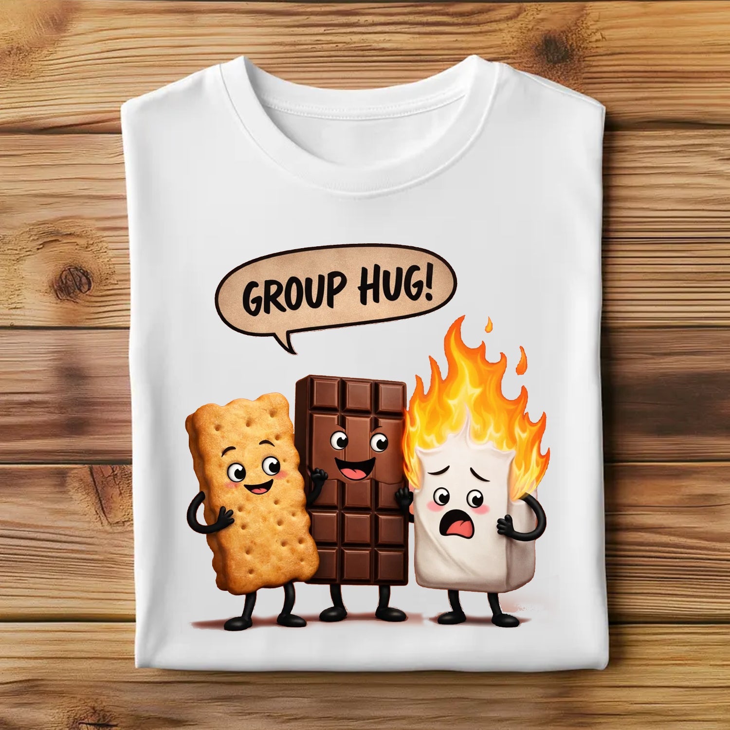 Funny S’mores Camping T-Shirt – Cute Marshmallow Chocolate Cracker Cartoon Graphic Tee, Campfire Humor Shirt, Outdoor Family Camping Apparel