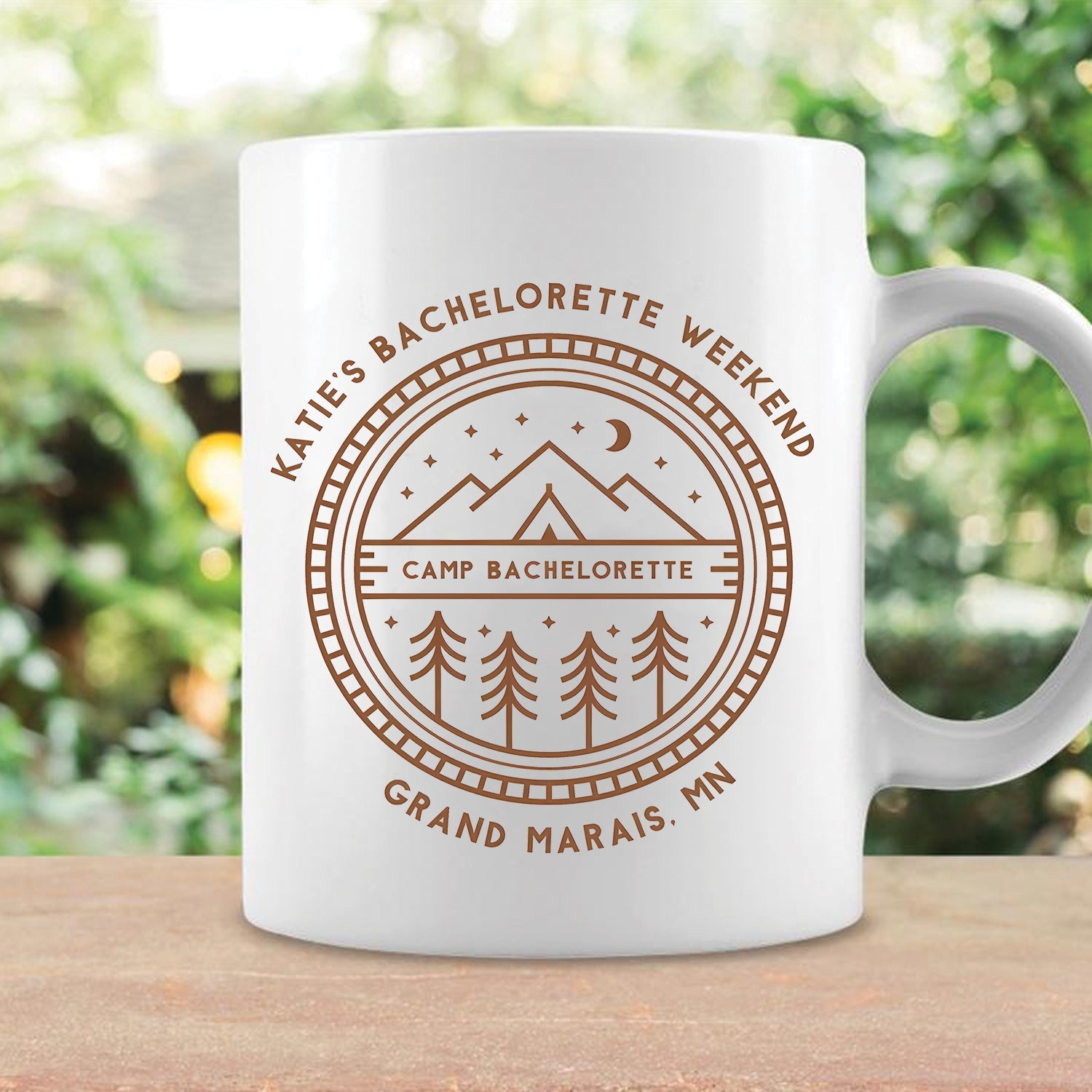 Personalized Bachelorette Camping Mug – Custom Camp Bachelorette Coffee Cup, Weekend Party Gift