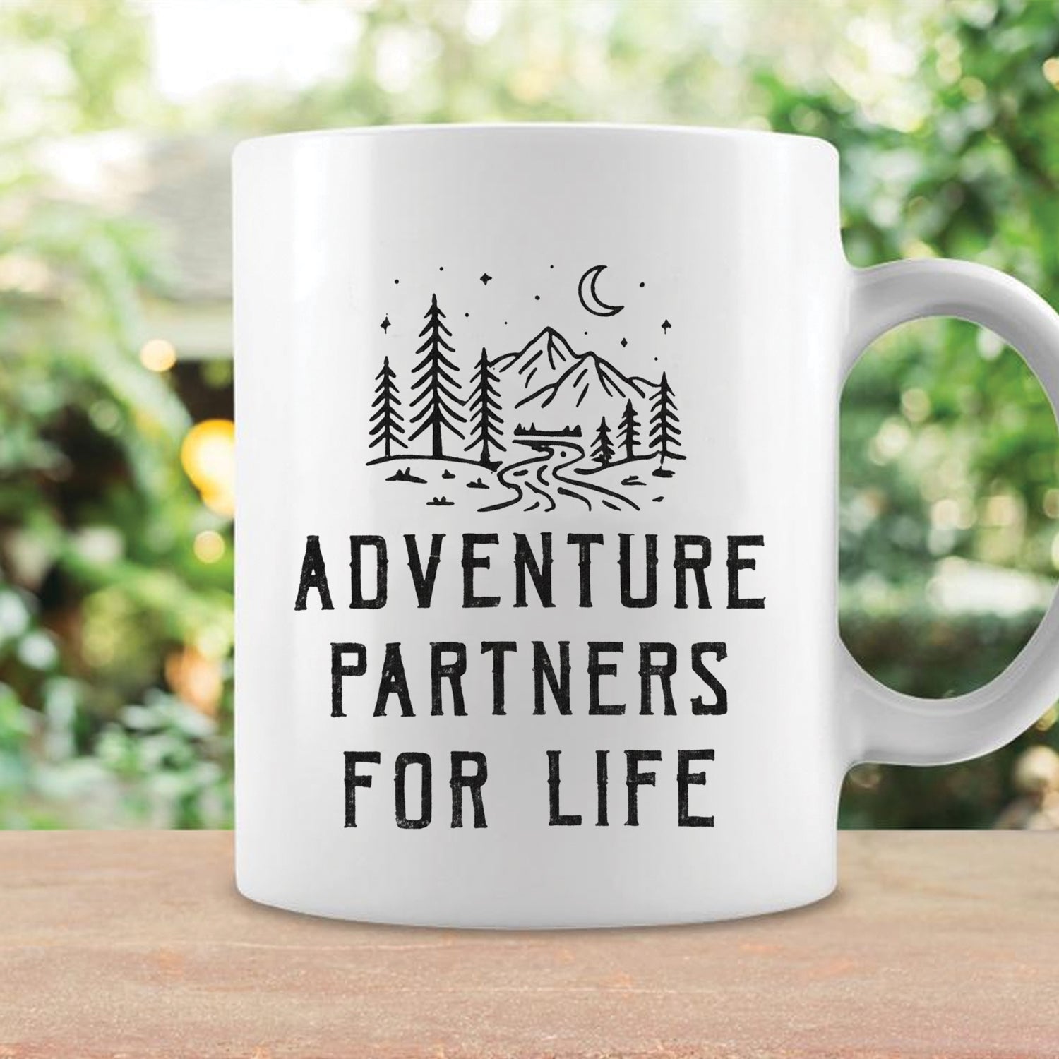 Personalized Adventure Partners for Life Camping Mug – Romantic Couple Coffee Cup, Outdoor Love Gift