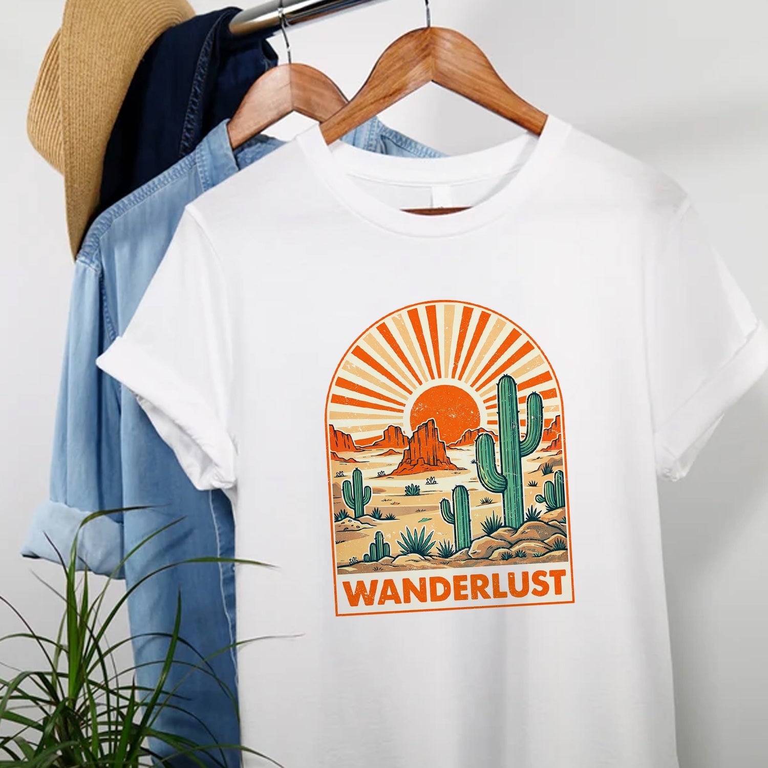 Wanderlust Desert T-Shirt – Vintage Southwest Cactus Graphic Tee for Travel Lovers