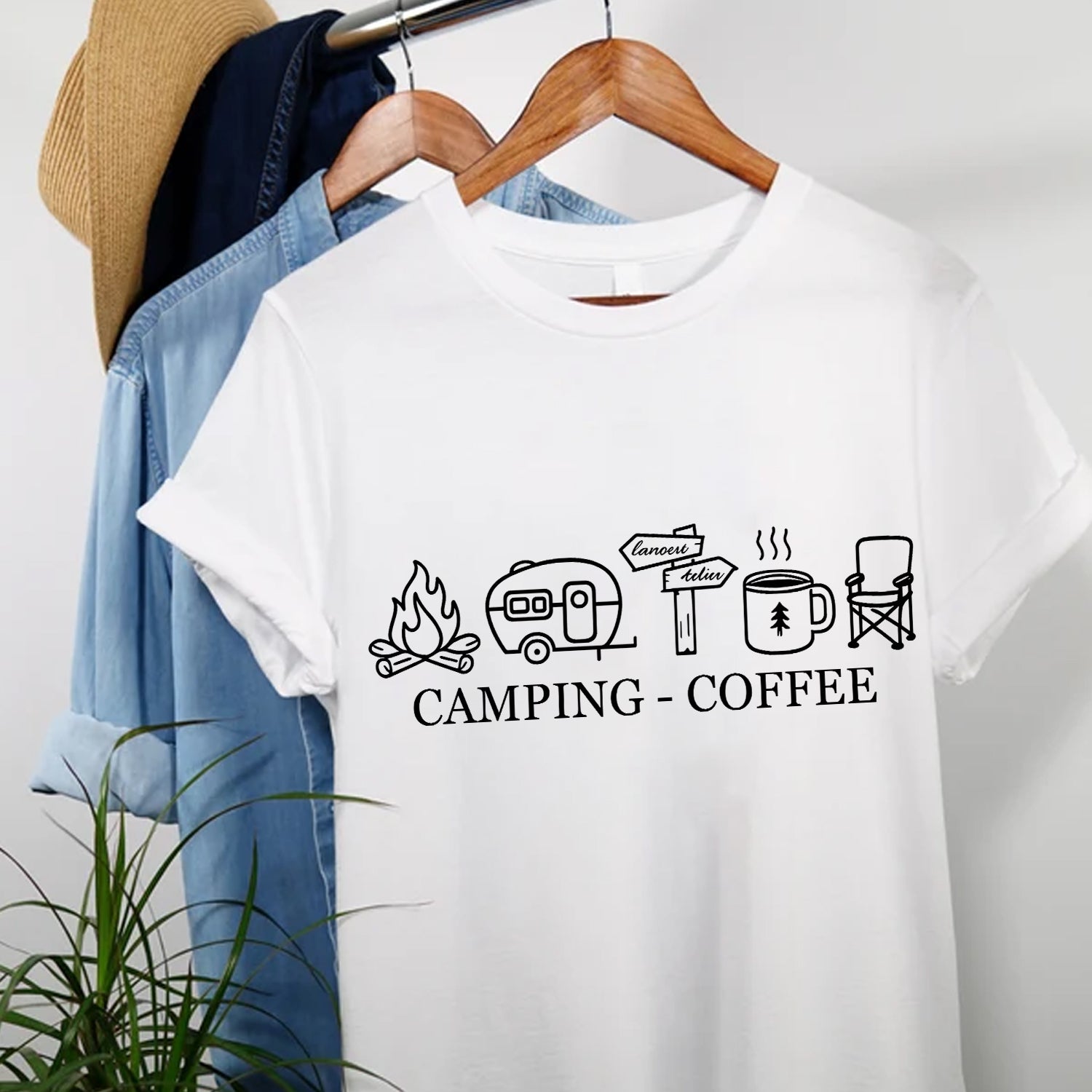 Camping Coffee T-Shirt – Minimal Camping Shirt, Campfire Coffee Lover Gift for Men & Women
