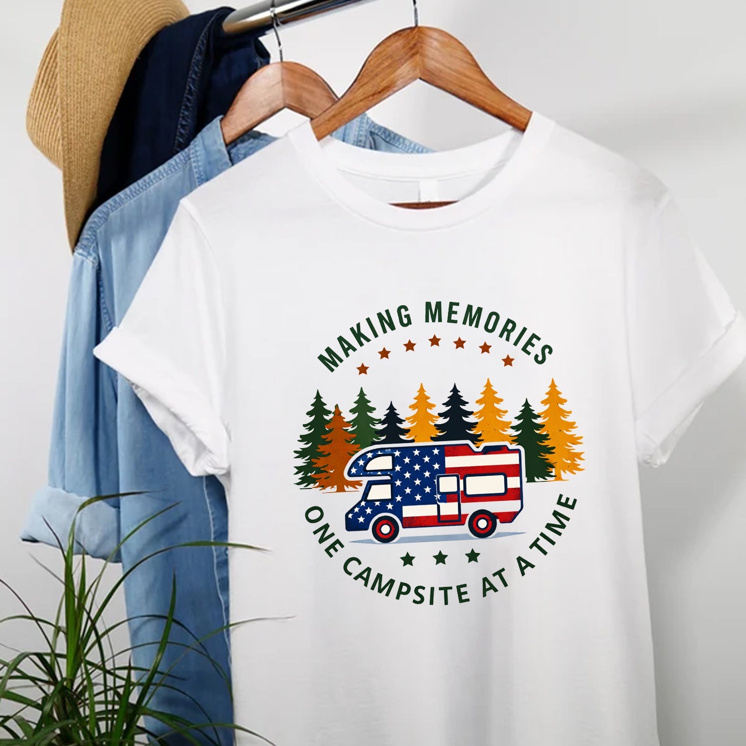 Making Memories One Campsite At A Time RV Camping T-Shirt – Patriotic USA Camper Shirt