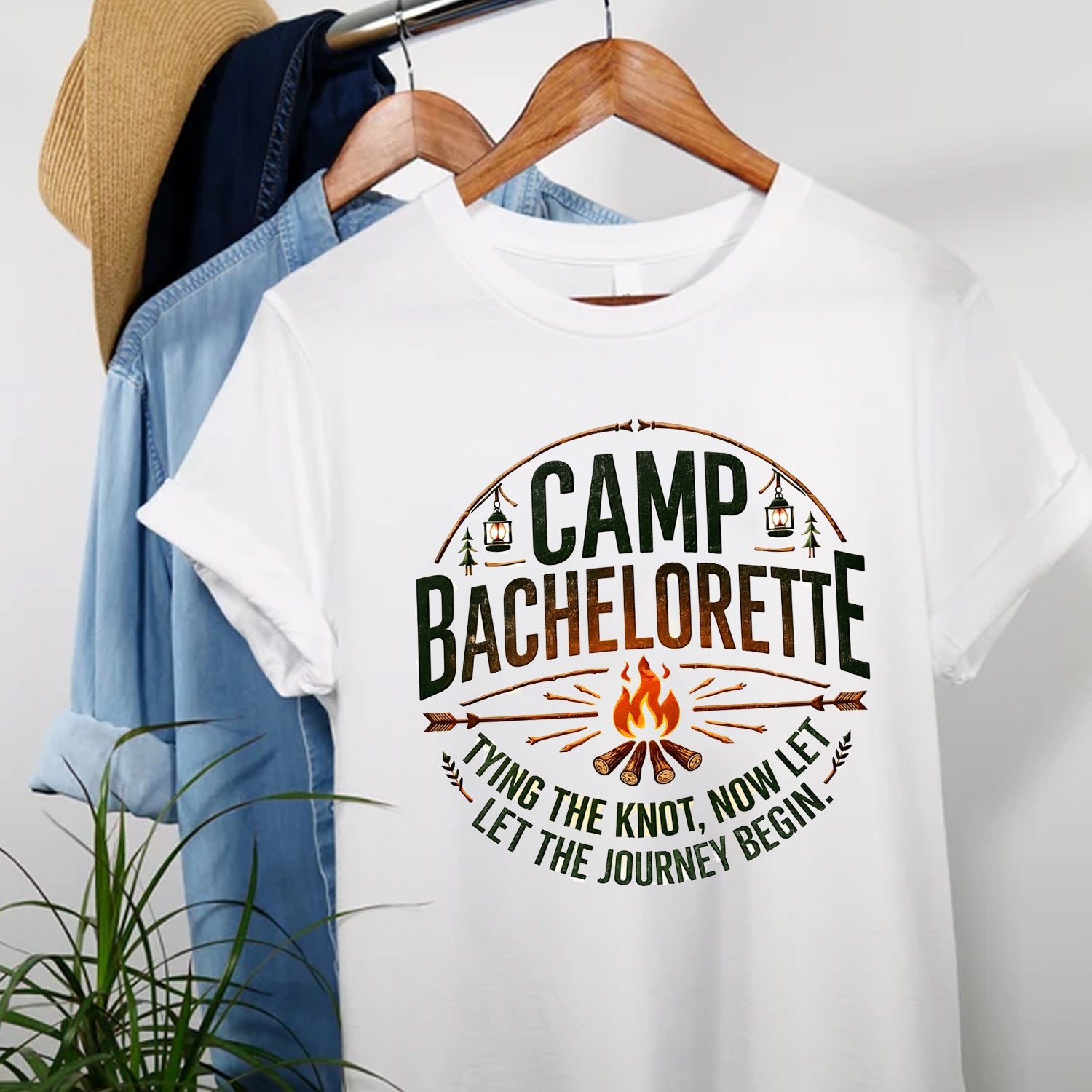 Camp Bachelorette T-Shirt – Tying the Knot Camping Tee, Bride to Be Outdoor Party Gift