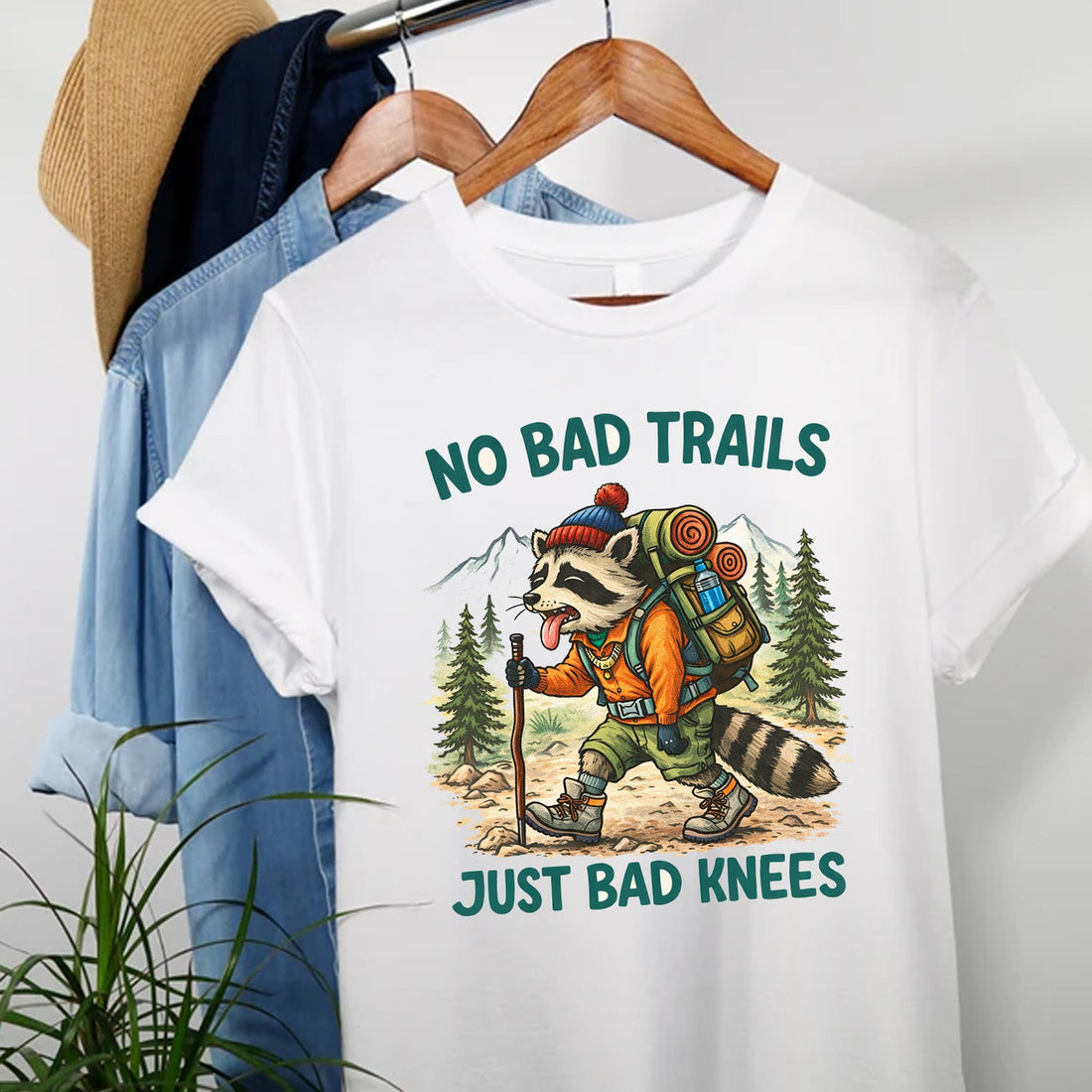 No Bad Trails Just Bad Knees Shirt Funny Hiking Gift for Hikers Camping Lovers Outdoor Humor Tee