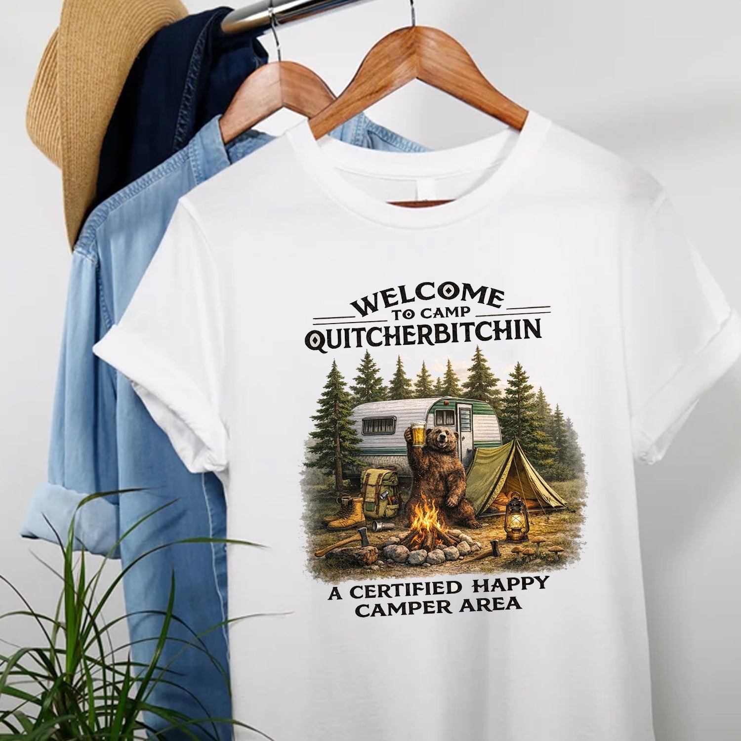 Funny Camping Shirt Welcome to Camp Quitcherbitchin Gift for Campers RV Lovers Outdoor Humor Tee