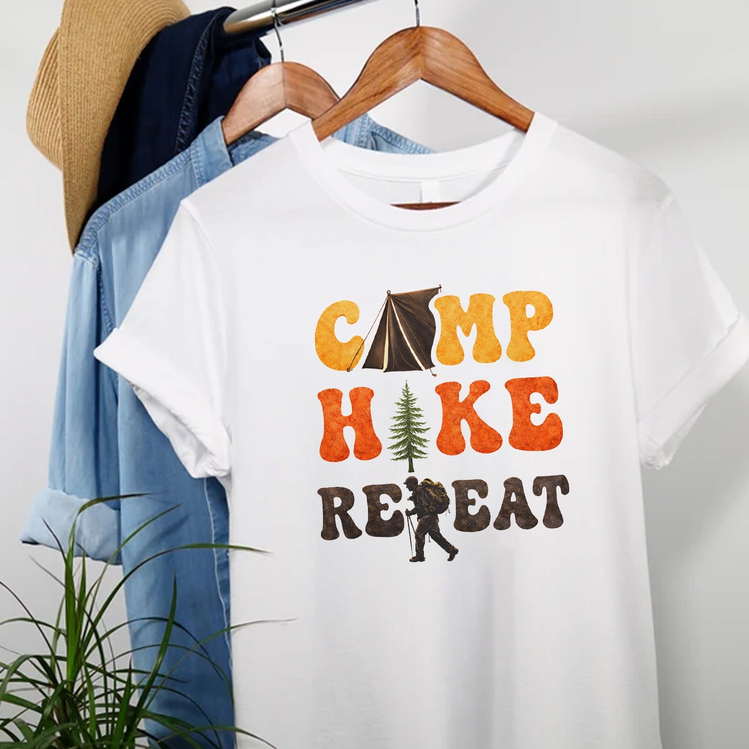 Camp Hike Repeat T-Shirt for Outdoor Lovers – Funny Hiking Camping Shirt, Nature Adventure Gift