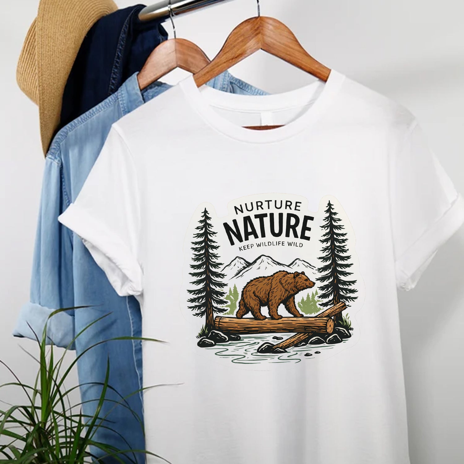 Nurture Nature Bear T-Shirt – Wildlife Conservation Camping Tee, Nature Lover Outdoor Shirt