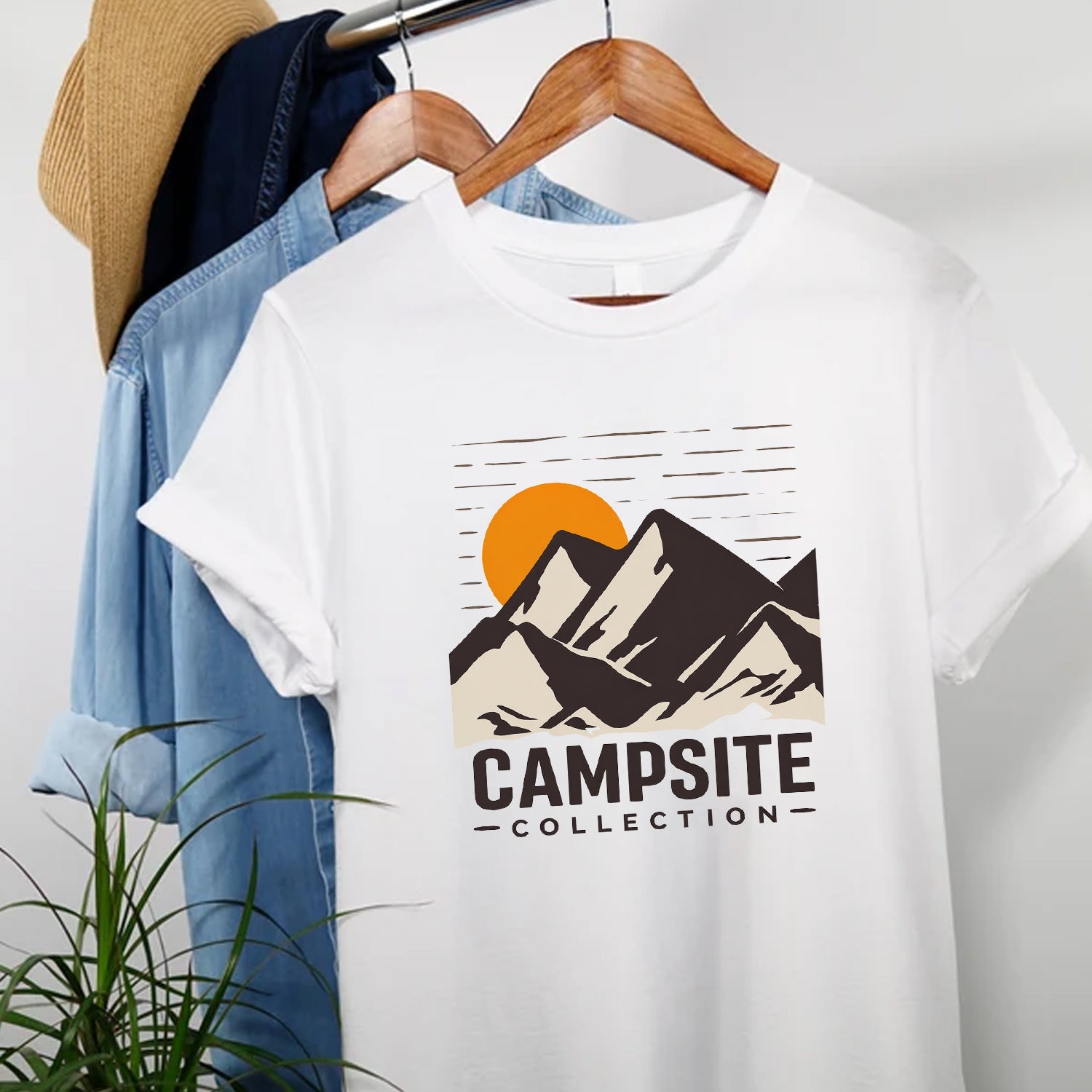 Campsite Collection T-Shirt – Minimal Mountain Sunset Camping Tee for Outdoor & Adventure Lovers