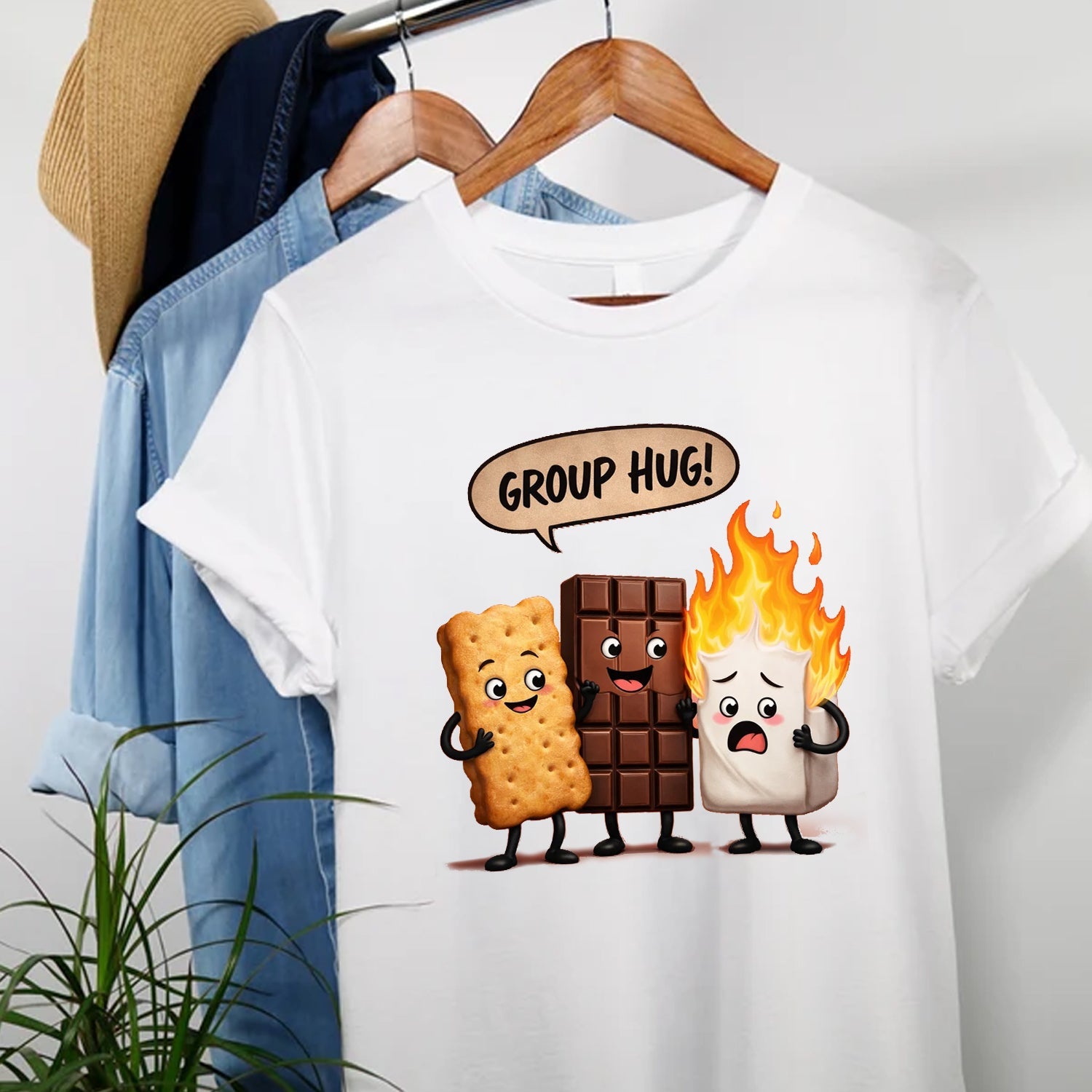 Funny S’mores Camping T-Shirt – Cute Marshmallow Chocolate Cracker Cartoon Graphic Tee, Campfire Humor Shirt, Outdoor Family Camping Apparel