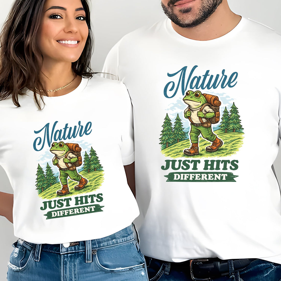 Nature Just Hits Different T-Shirt – Funny Frog Hiking Camping Shirt for Nature Lovers