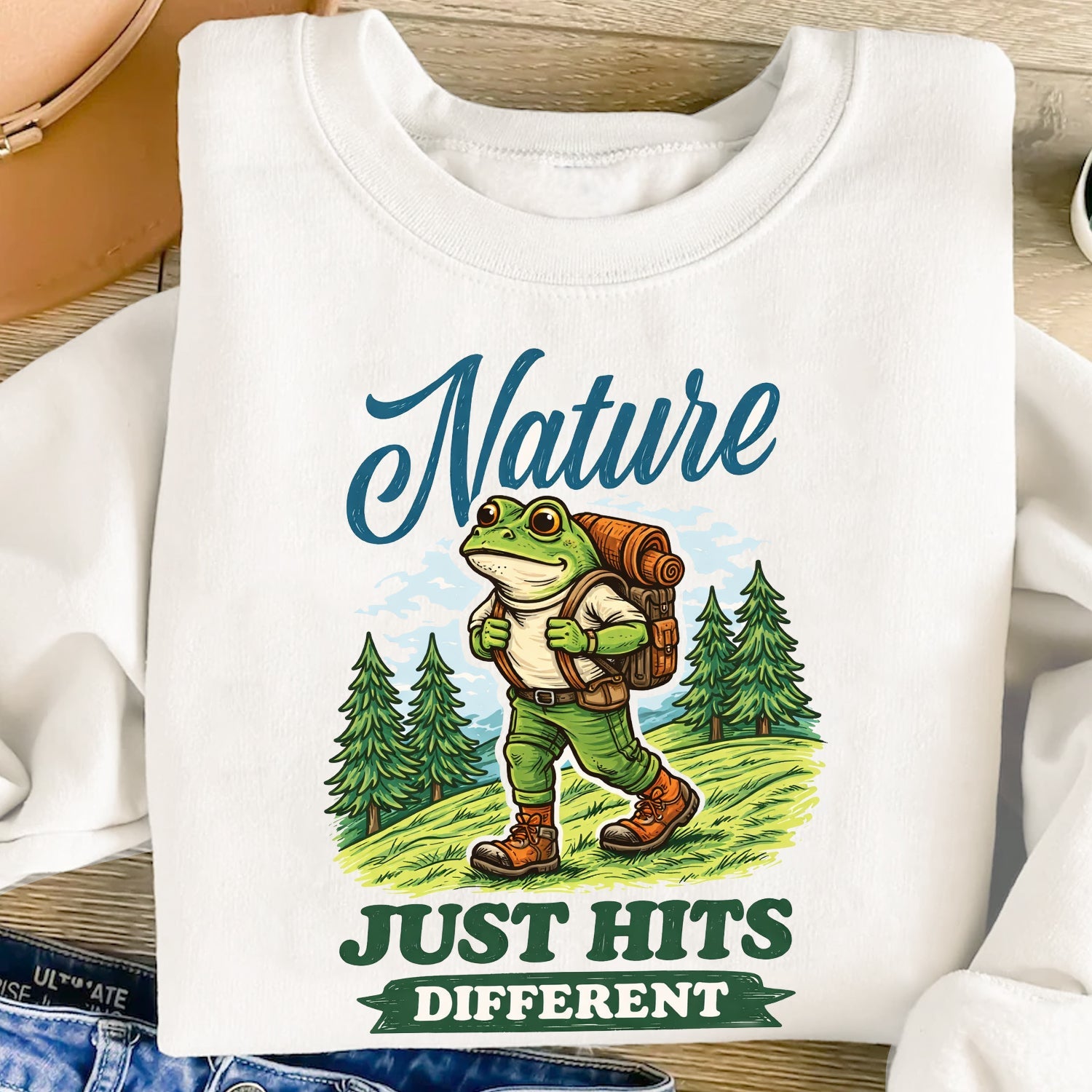 Nature Just Hits Different T-Shirt – Funny Frog Hiking Camping Shirt for Nature Lovers